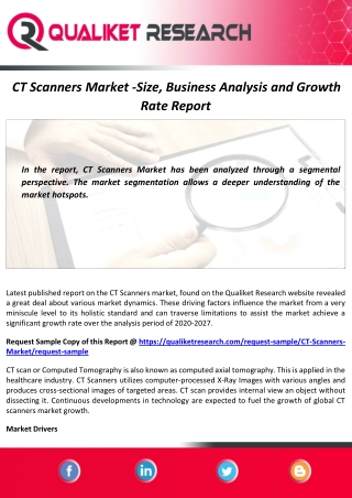 CT Scanners Market 2020 - Size, Industry Analysis and Forecast Report by 2027