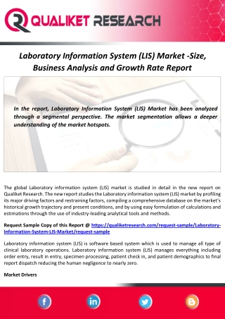 Laboratory Information System (LIS) Market Size, Analysis and Forecast to 2027