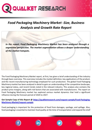 Food Packaging Machinery Market Size, Growth, Business Strategies and Forecast