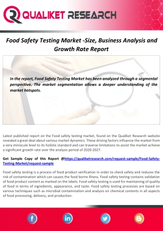 Food Safety Testing Market Size, Analysis, Demand and Forecast Report by 2027