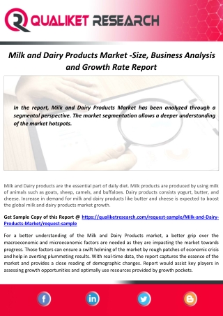 Milk and Dairy Products Market Size, Demand, Analysis and Forecast Report to 2027