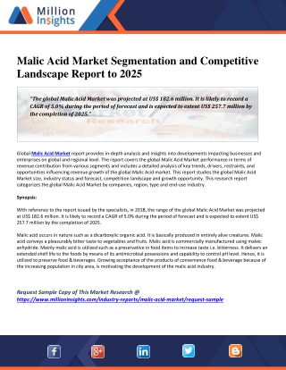 Malic Acid Market Segmentation and Competitive Landscape Report to 2025