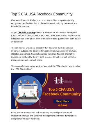 Top 5 CFA USA Facebook Community for CFA USA Exam Preparation