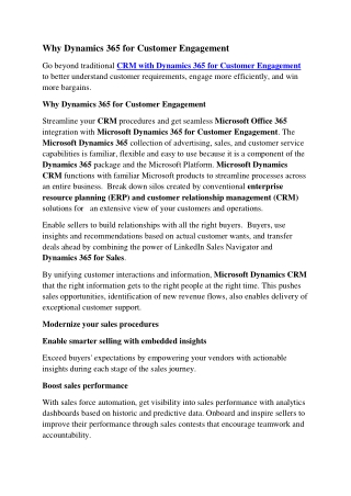 Why Dynamics 365 for Customer Engagement