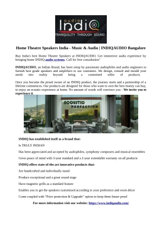 Home Theatre Speakers India - Music & Audio | INDIQAUDIO Bangalore