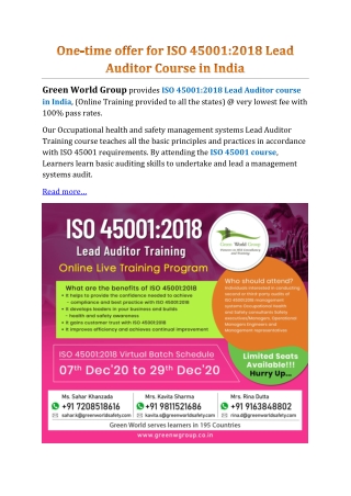 One-time offer for ISO 45001:2018 Lead Auditor Course in India