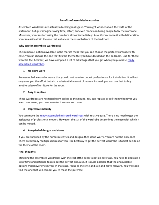 Benefits of assembled wardrobes