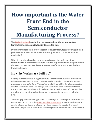 How important is the Wafer Front End in the Semiconductor Manufacturing Process?