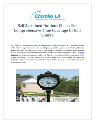 Self Sustained Outdoor Clocks For Comprehensive Time Coverage Of Golf Course