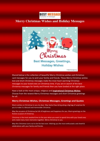 Short Merry Christmas Wishes text to Loved Ones