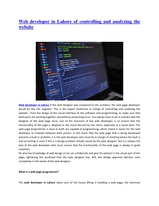 Web developer in Lahore of controlling and analyzing the website