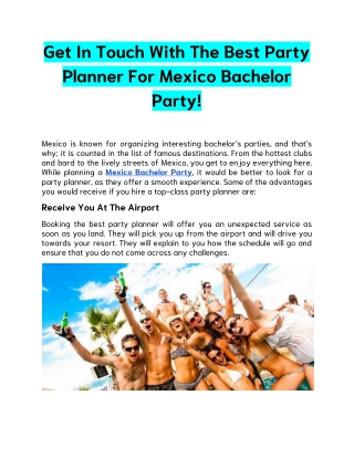 Get In Touch With The Best Party Planner For Mexico Bachelor Party!