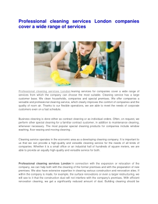 Professional cleaning services London companies cover a wide range of services