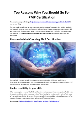 Top Reasons Why You Should Go For PMP Certification