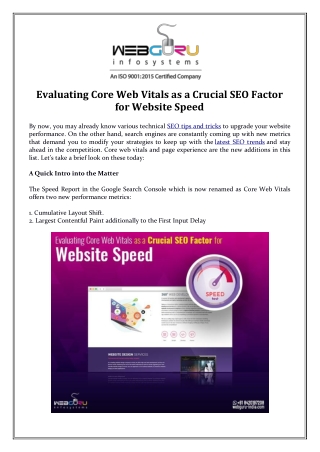 Evaluating Core Web Vitals as a Crucial SEO Factor for Website Speed