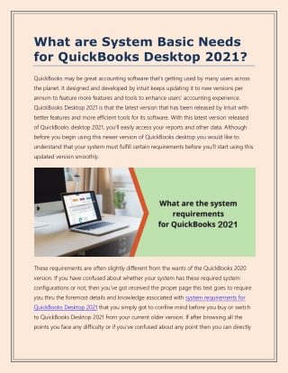 What are  the System Basic Needs for QuickBooks Desktop 2021