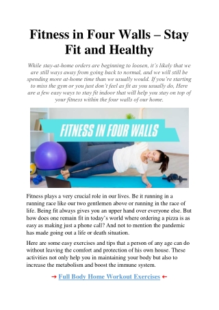 Fitness In Four Walls – Stay Fit And Healthy