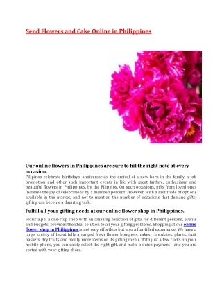 Send Flowers and Cake Online in Philippines