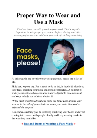 Proper Way To Wear And Use A Mask