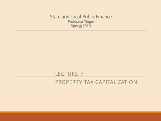 State and Local Public Finance Professor Yinger Spring 2019