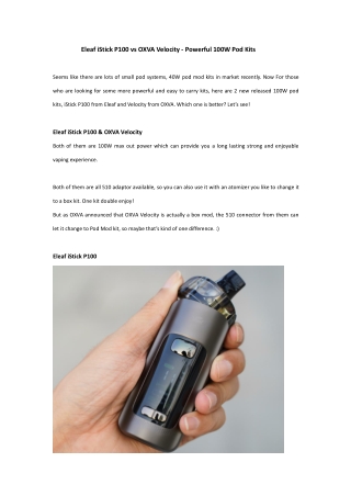 Eleaf iStick P100 vs OXVA Velocity - Powerful 100W Kits