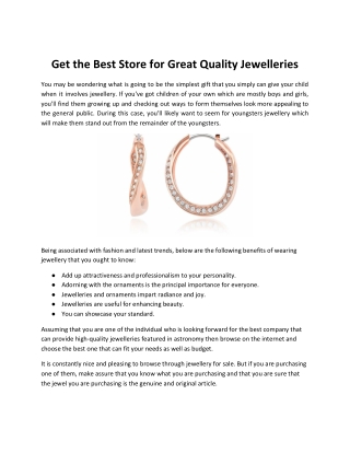 Get the Best Store for Great Quality Jewelleries
