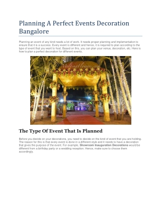 Planning A Perfect Events Decoration Bangalore