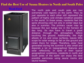 Find the Best Use of Sauna Heaters in North and South Poles