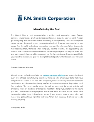 Manufacturing Our Food