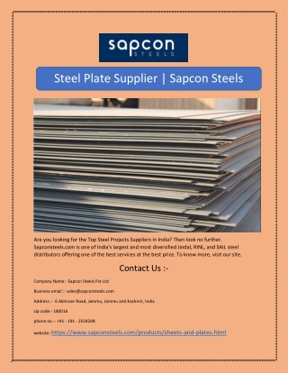 Steel Plate Supplier | Sapcon Steels