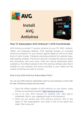 How To Subscription AVG Antivirus? | AVG.Com/Activate