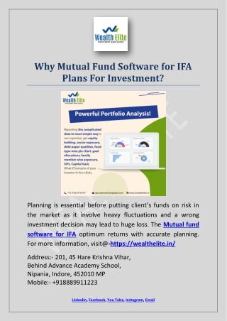 Why Mutual Fund Software for IFA Plans For Investment?