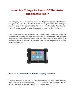 How Are Things In Favor Of The Autel Diagnostic Tool