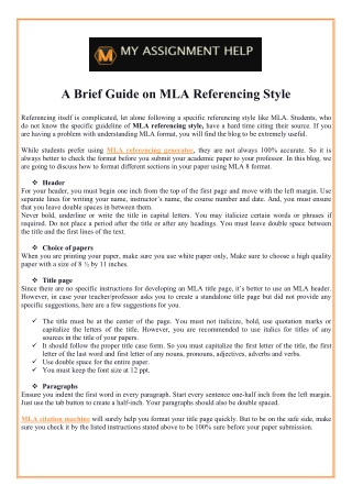 A Brief Guide on MLA Referencing Style