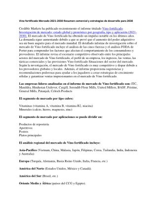 Vino fortificado Mercado 2021-2030 Resumen comercial y estrategias de desarrollo para 2030