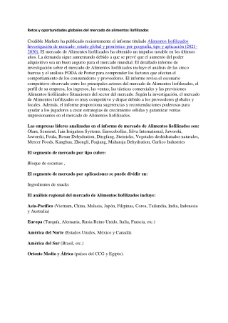 Retos y oportunidades globales del mercado de alimentos liofilizados