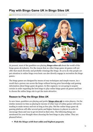 Play with Bingo Game UK in Bingo Sites UK