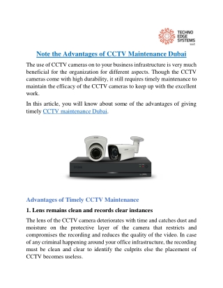 Note the Advantages of CCTV Maintenance Dubai
