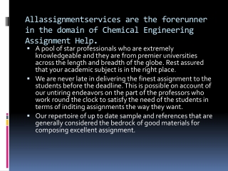 Allassignmentservices are the forerunner in the domain of Chemical Engineering Assignment Help