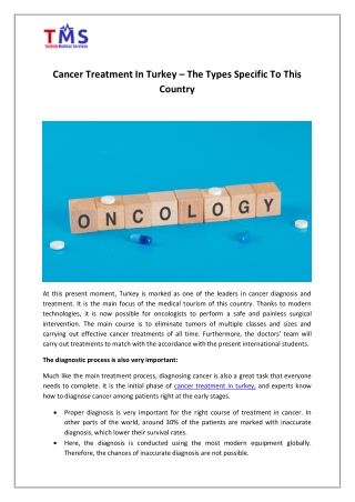 Cancer Treatment In Turkey – The Types Specific To This Country