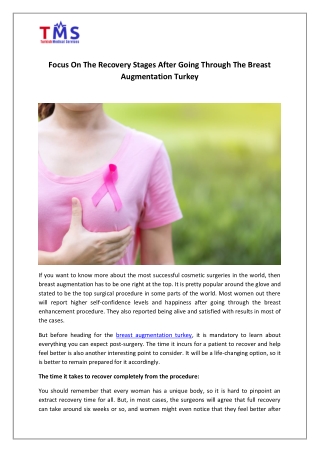 Focus On The Recovery Stages After Going Through The Breast Augmentation Turkey