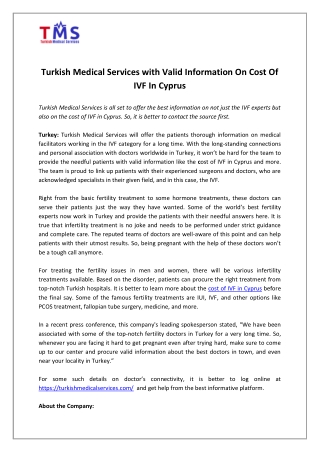 Turkish Medical Services With Valid Information On Cost Of IVF In Cyprus