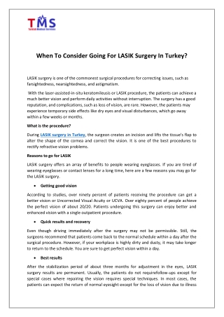 When To Consider Going For LASIK Surgery In Turkey?