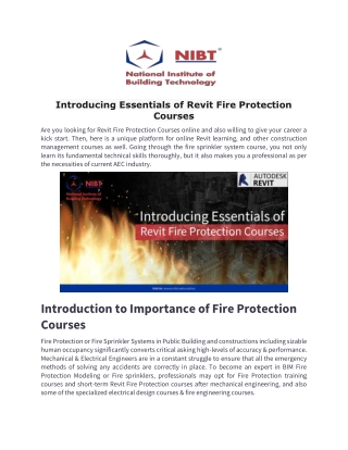 Introducing Essentials of Revit Fire Protection Courses