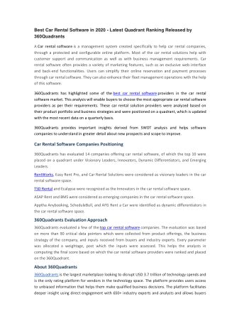 Best Car Rental Software in 2020 - Latest Quadrant Ranking Released by 360Quadrants