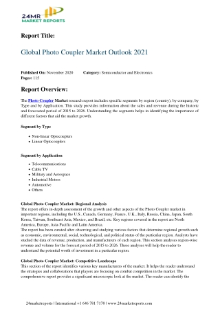 Photo Coupler Market Outlook 2021