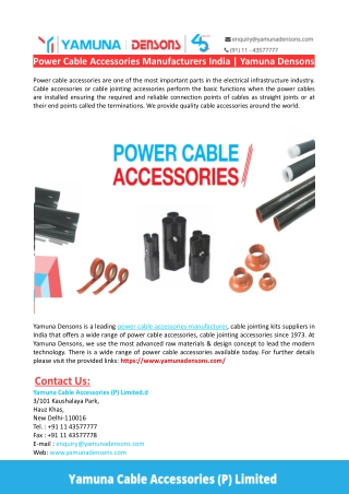 Power Cable Accessories Manufacturers India-Yamuna Densons