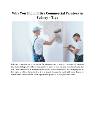 Why You Should Hire Commercial Painters in Sydney – Tips