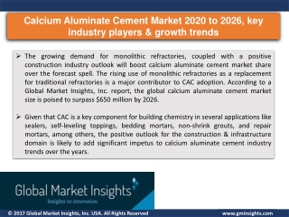 Calcium Aluminate Cement Market 2020 to 2026, key industry players & growth trends