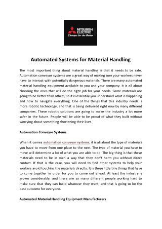 Automated Systems for Material Handling